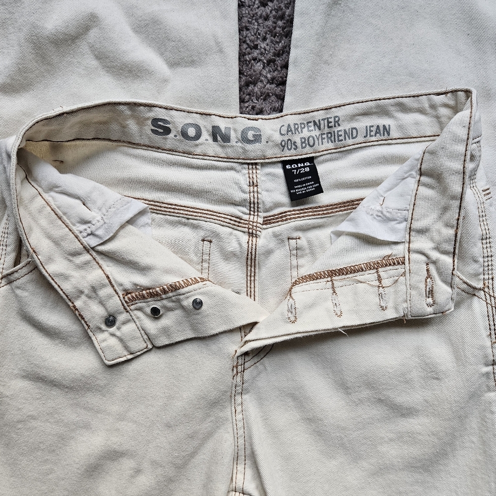 💛 S.O.N.G Carpenter 90s Boyfriend Jeans - Cream Relaxed Women’s Jeans 7/28